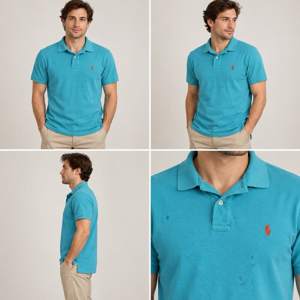 Polo Ralph Lauren Polo Shirt Mens Small Turquoise Short Sleeve Orange Pony
